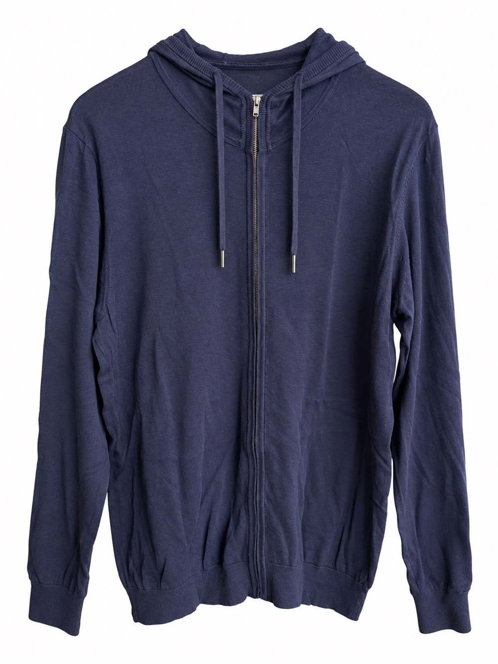 Knitted by IKKS Navy Blue Cotton Full-Zip Hoodie with Elbow Patches Size L